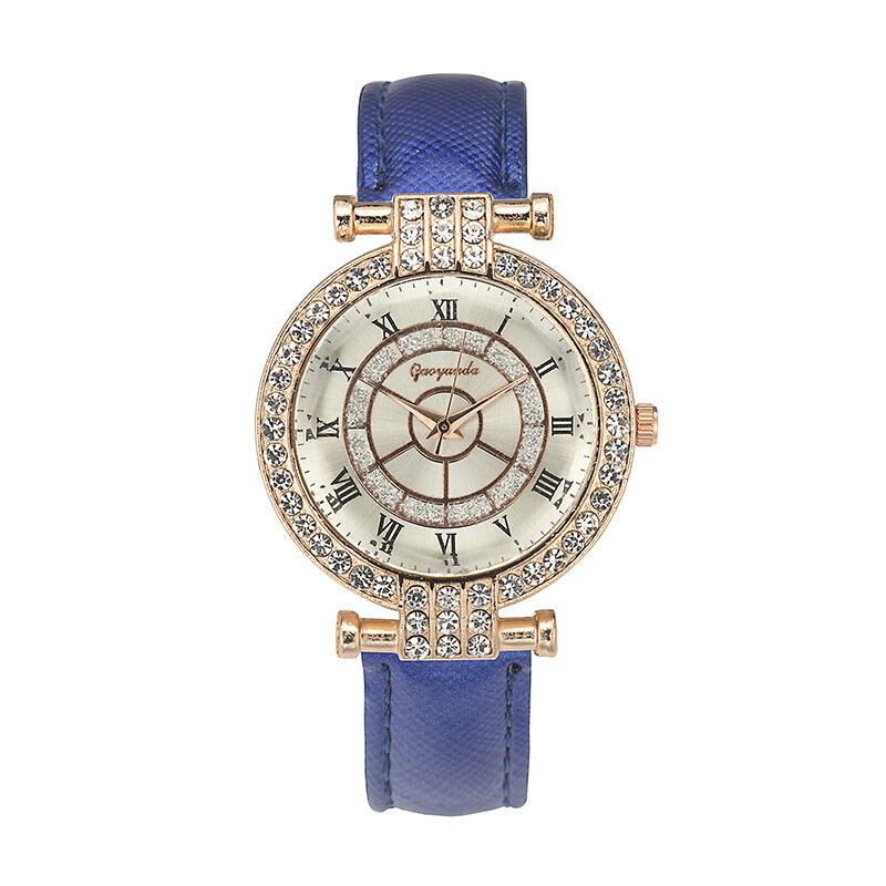 Deffrun Læderbånd Til Kvinder Armbåndsur Casual Style Crystal Quartz Watch