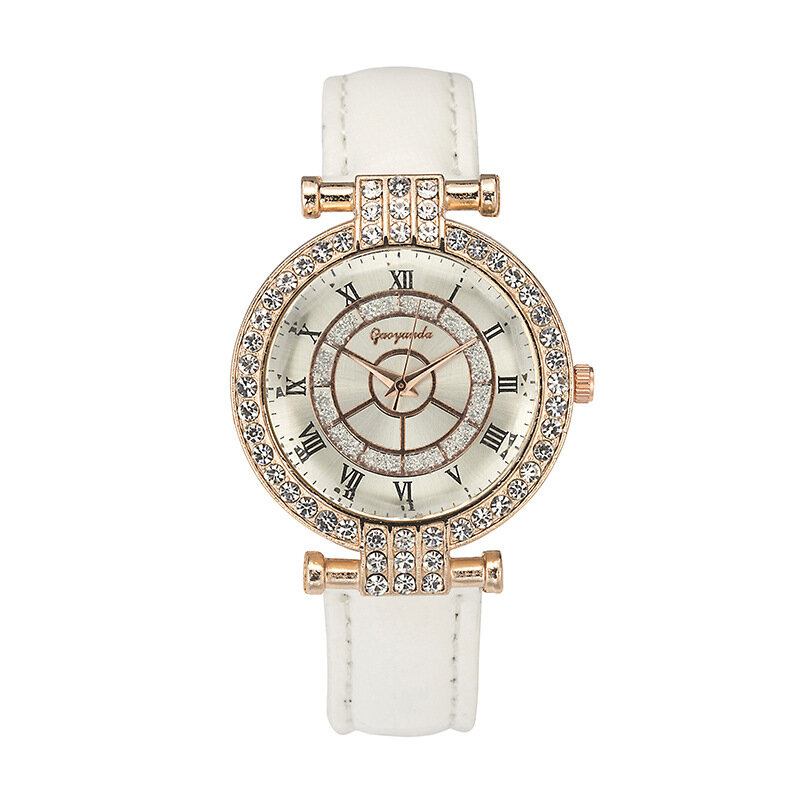 Deffrun Læderbånd Til Kvinder Armbåndsur Casual Style Crystal Quartz Watch