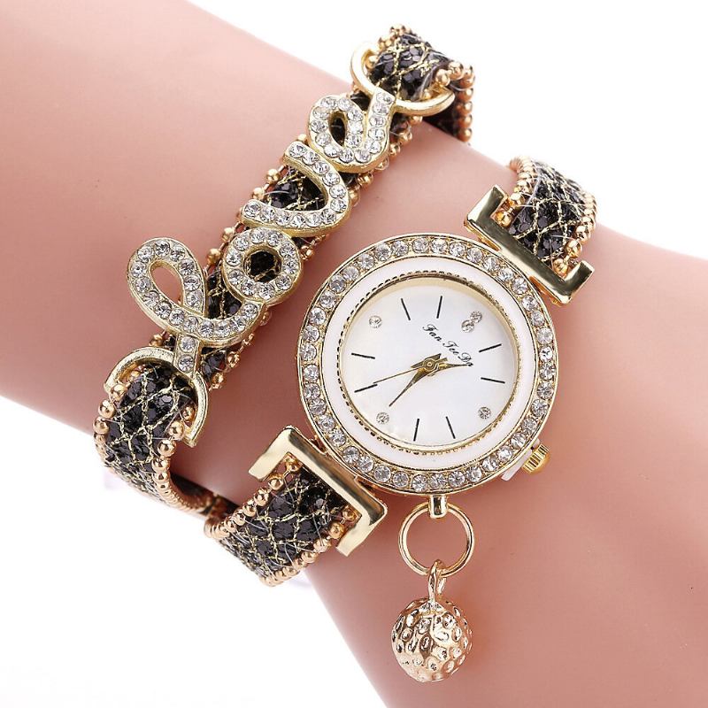 Deffrun Pendant Kvinder Armbåndsur Krystal Fashion Style Fuldlegering Quartz Watch