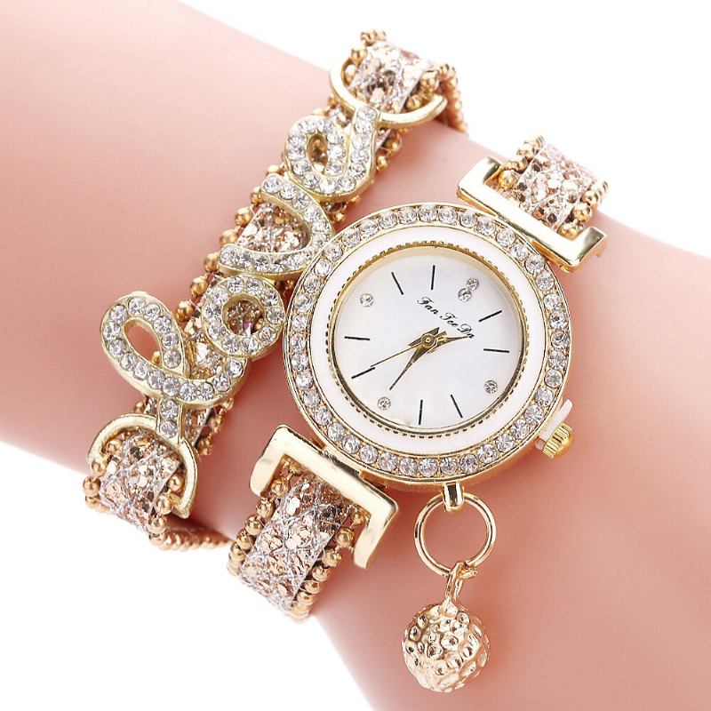 Deffrun Pendant Kvinder Armbåndsur Krystal Fashion Style Fuldlegering Quartz Watch