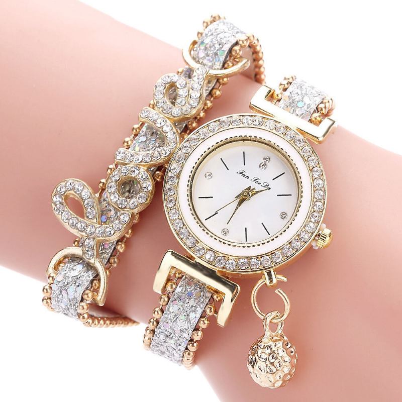 Deffrun Pendant Kvinder Armbåndsur Krystal Fashion Style Fuldlegering Quartz Watch