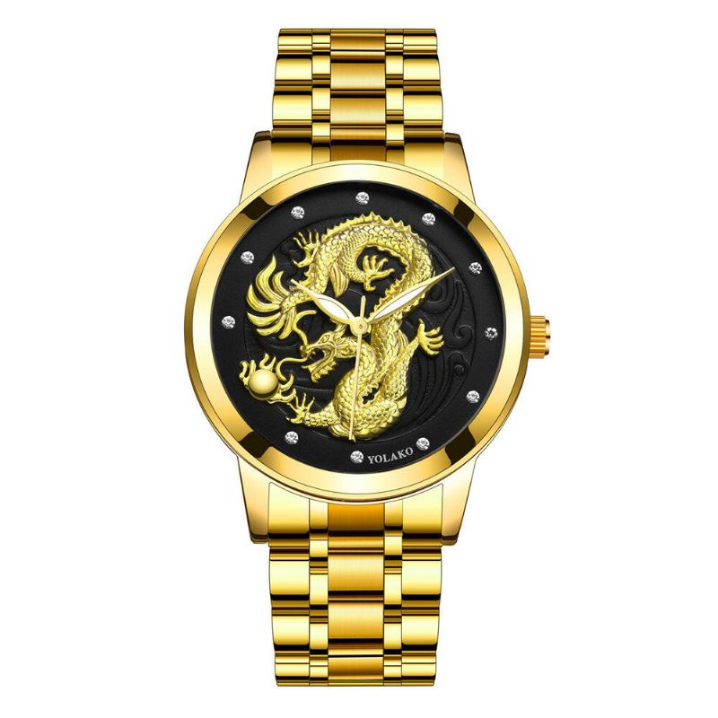 Drage Skulptur 3d Dekoration Mode Luksus Rustfrit Stål Rem Herre Quartz Watch Armbåndsur