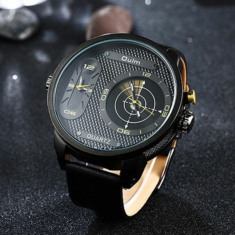 Dual Time Zone Big Dial Creative Watch Unikt Design Til Mænd Kvartsure