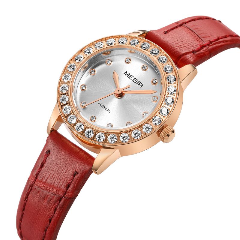 Elegant Design Dame Armbåndsur Ægte Læder Band Quartz Watch