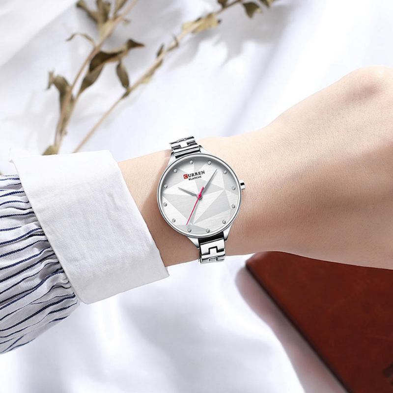 Elegant Design Damearmbåndsur Crystal Fuldt Steel Quartz Watch