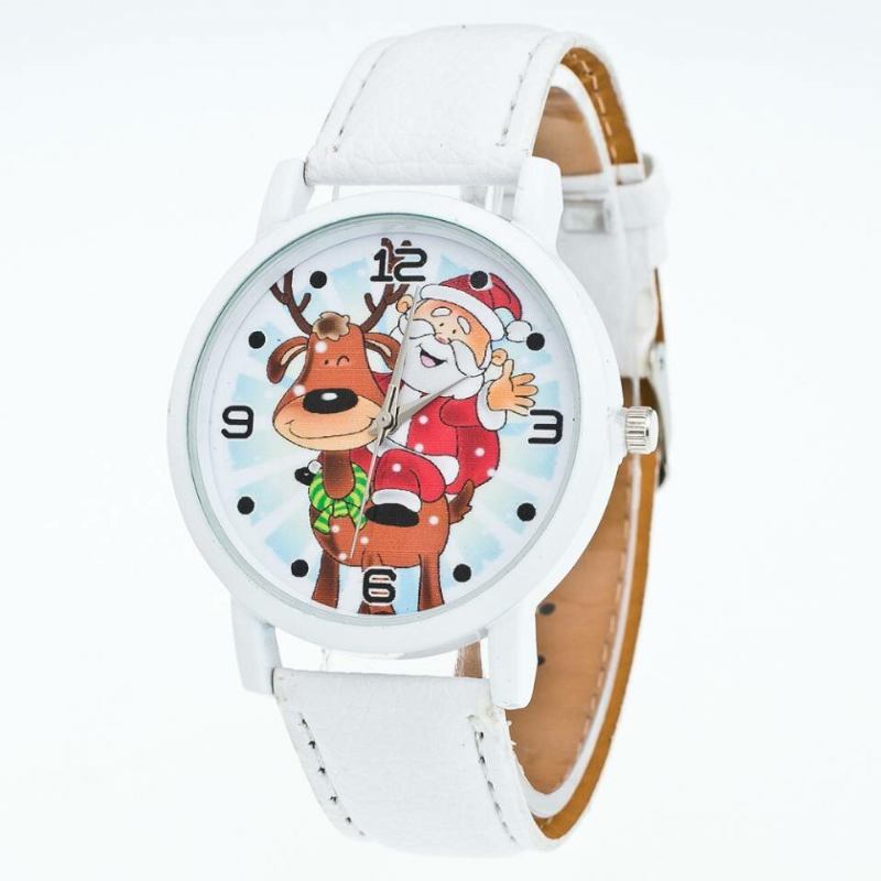 Fashion Christmas Santa Claus Pattern Cute Watch Læderrem Mænd Kvinder Quartxz Ur