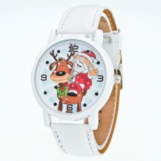 Fashion Christmas Santa Claus Pattern Cute Watch Læderrem Mænd Kvinder Quartxz Ur