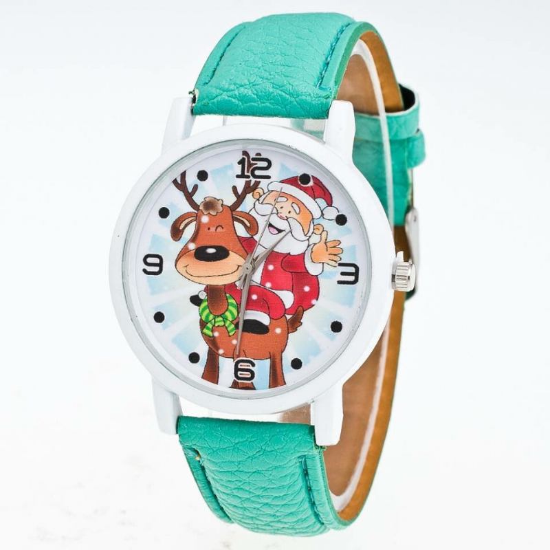 Fashion Christmas Santa Claus Pattern Cute Watch Læderrem Mænd Kvinder Quartxz Ur