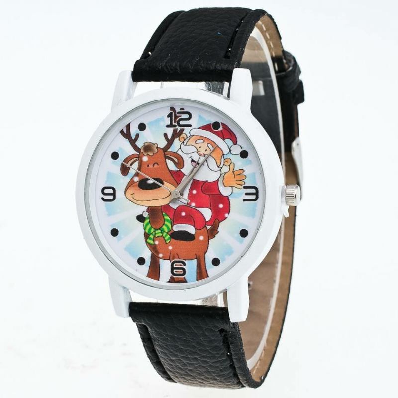 Fashion Christmas Santa Claus Pattern Cute Watch Læderrem Mænd Kvinder Quartxz Ur