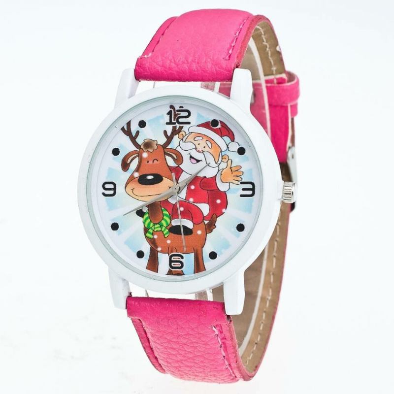 Fashion Christmas Santa Claus Pattern Cute Watch Læderrem Mænd Kvinder Quartxz Ur