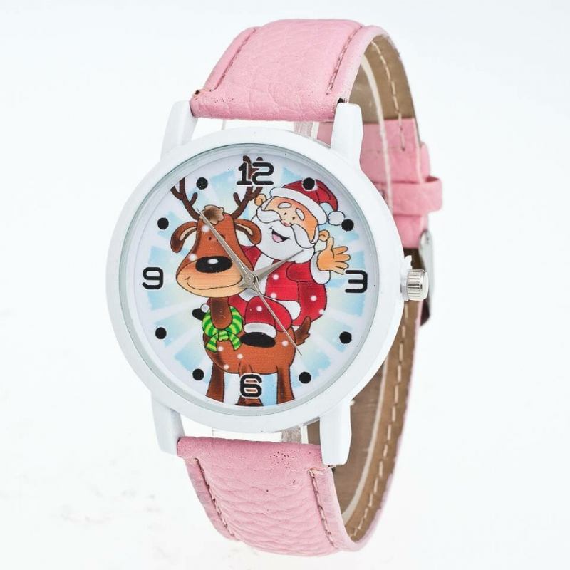 Fashion Christmas Santa Claus Pattern Cute Watch Læderrem Mænd Kvinder Quartxz Ur