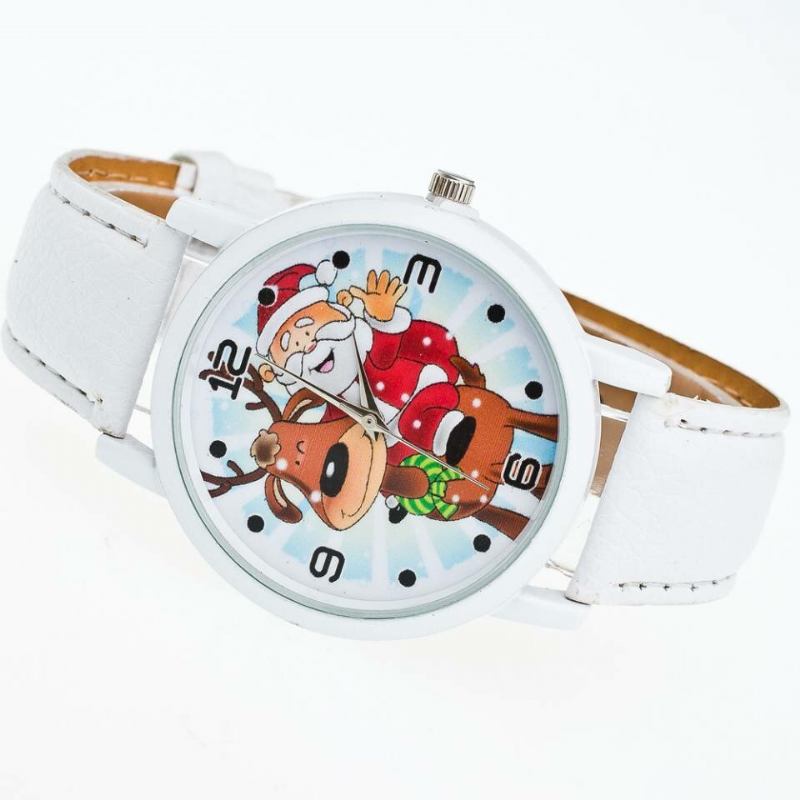 Fashion Christmas Santa Claus Pattern Cute Watch Læderrem Mænd Kvinder Quartxz Ur