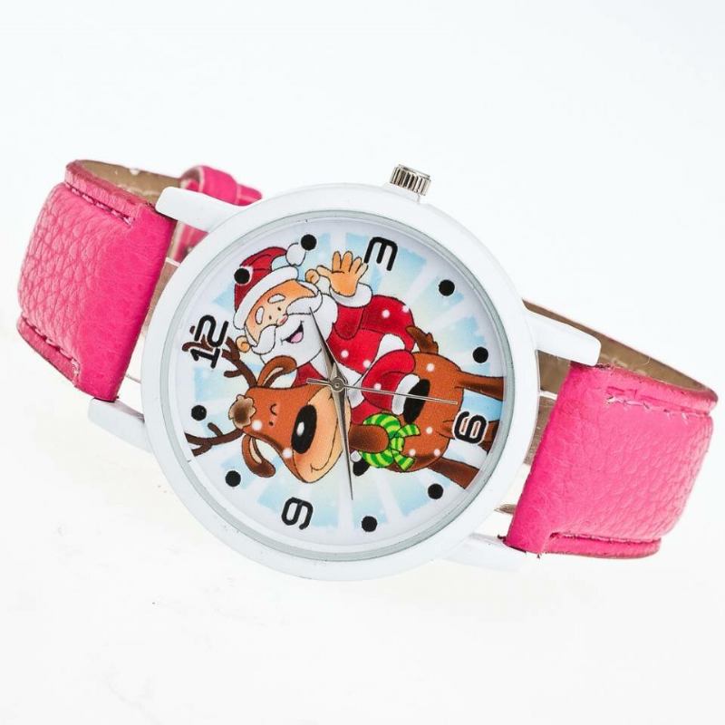 Fashion Christmas Santa Claus Pattern Cute Watch Læderrem Mænd Kvinder Quartxz Ur