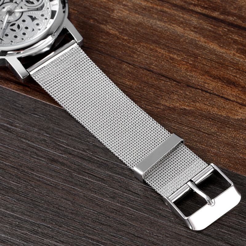 Fashion Creative Hollow Dial Rustfrit Stål Strap Herre Quartz Watch