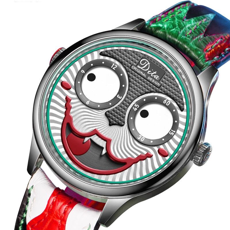 Fashion Creative Joker Dial Læder/rustfri Stålrem Personlighed Legering Herre Quartz Watch