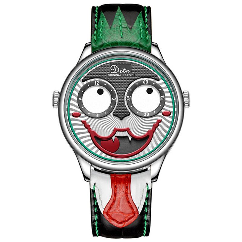 Fashion Creative Joker Dial Læder/rustfri Stålrem Personlighed Legering Herre Quartz Watch