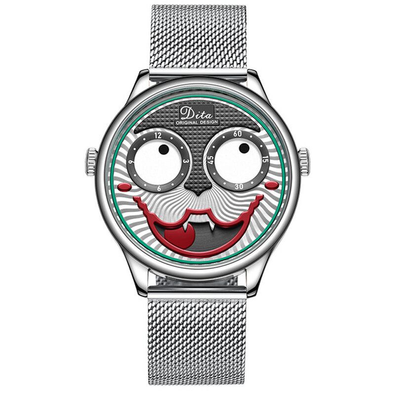 Fashion Creative Joker Dial Læder/rustfri Stålrem Personlighed Legering Herre Quartz Watch