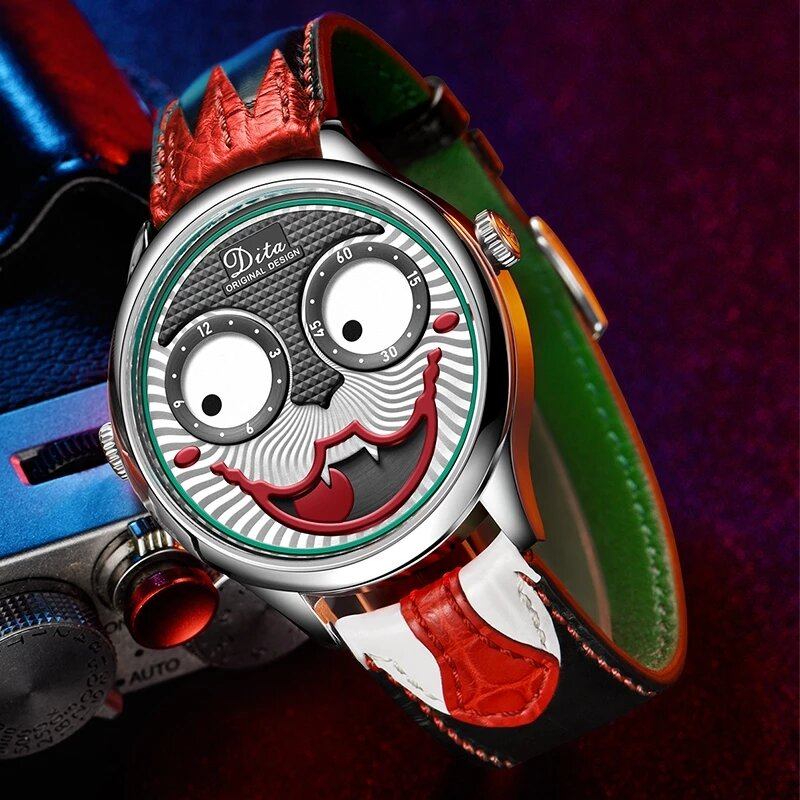 Fashion Creative Joker Dial Læder/rustfri Stålrem Personlighed Legering Herre Quartz Watch