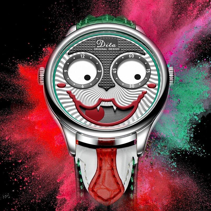 Fashion Creative Joker Dial Læder/rustfri Stålrem Personlighed Legering Herre Quartz Watch