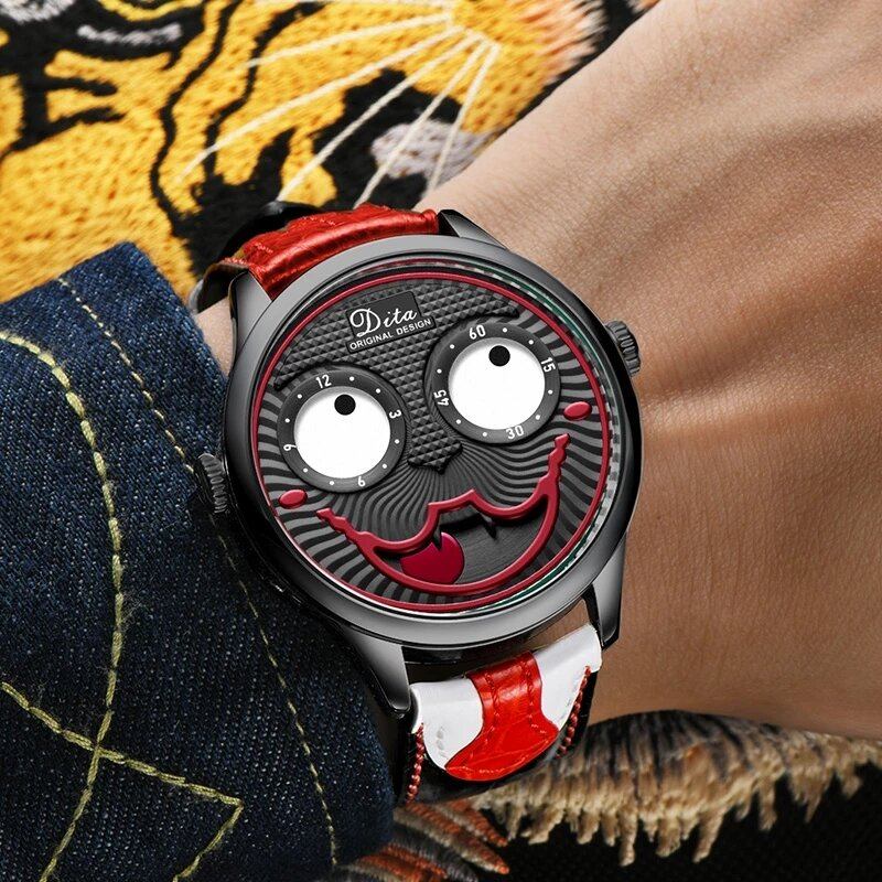 Fashion Creative Joker Dial Læder/rustfri Stålrem Personlighed Legering Herre Quartz Watch