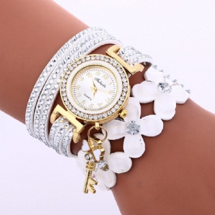 Fashion Crystal Circle Armbånd Dameur Simple Dial Flowear Patterns Quartz Watch