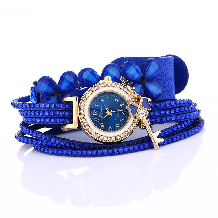 Fashion Crystal Circle Armbånd Dameur Simple Dial Flowear Patterns Quartz Watch