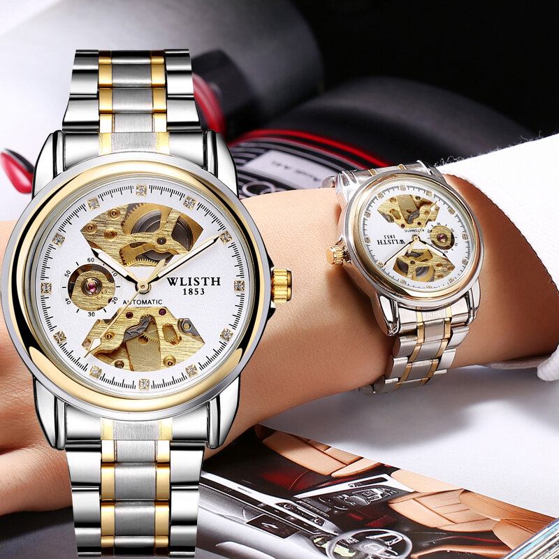 Fashion Hollow Dial Luminous Pointer Business Style Herreur Automatisk Mekanisk Ur