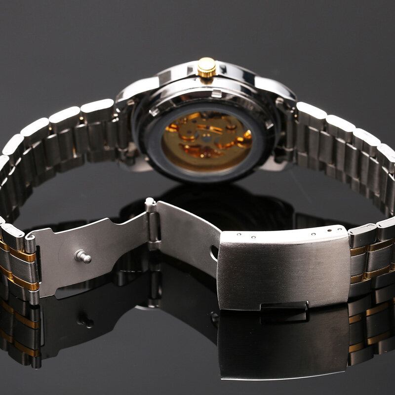 Fashion Hollow Dial Luminous Pointer Business Style Herreur Automatisk Mekanisk Ur