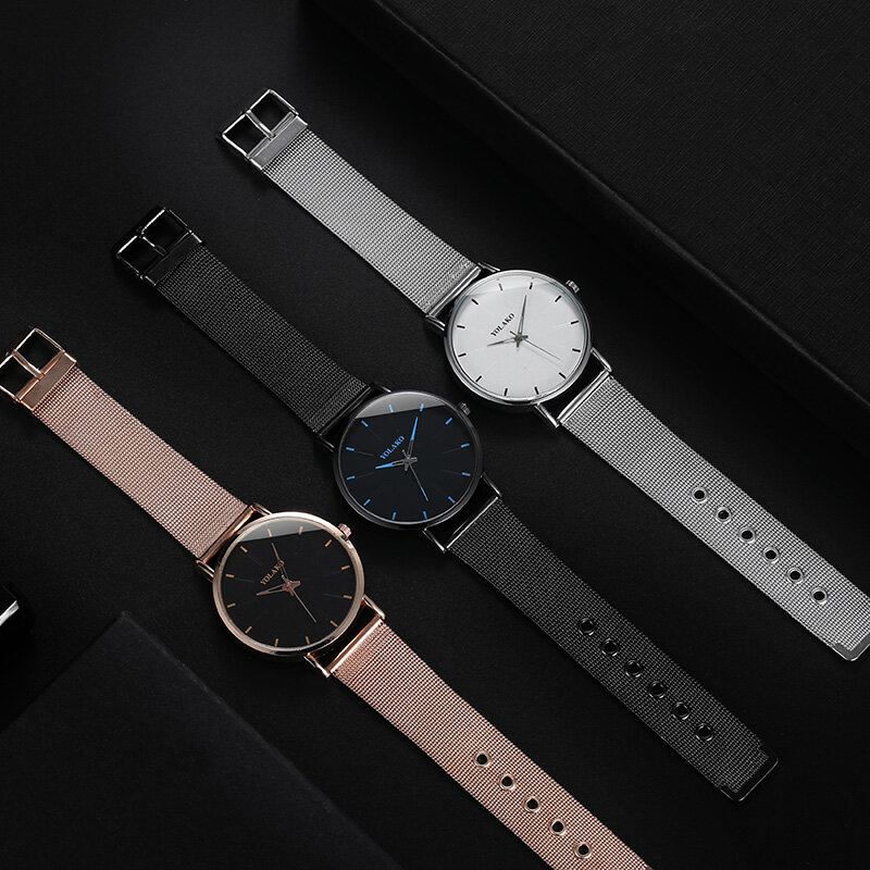 Fashion Mesh Stålrem Causal Style Simple Dial Herreur Quartz Watch