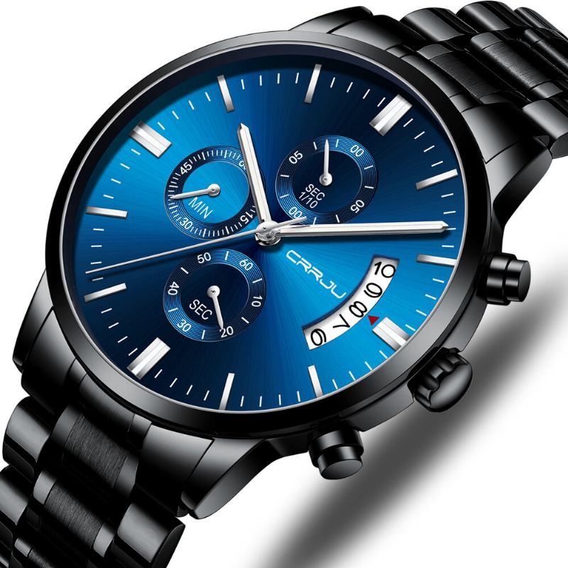 Fashion Style Fuld Stålrem Chronograph Dato Display Herre Quartz Watch