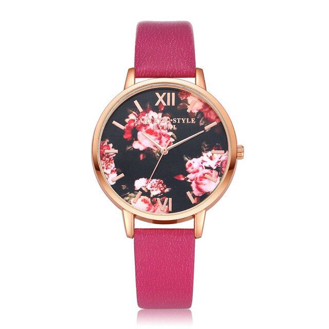 Flower Display Elegant Design Dame Armbåndsur Pu Læder Band Quartz Watch