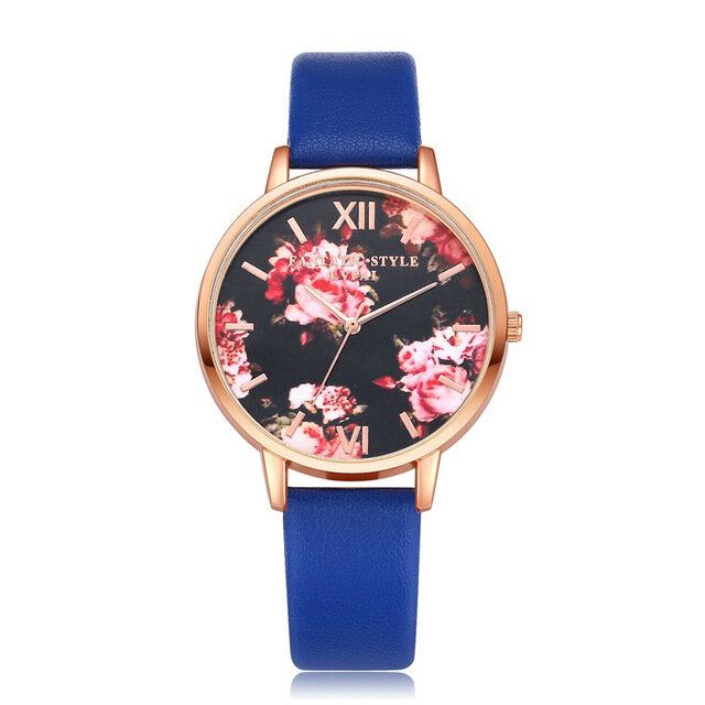 Flower Display Elegant Design Dame Armbåndsur Pu Læder Band Quartz Watch