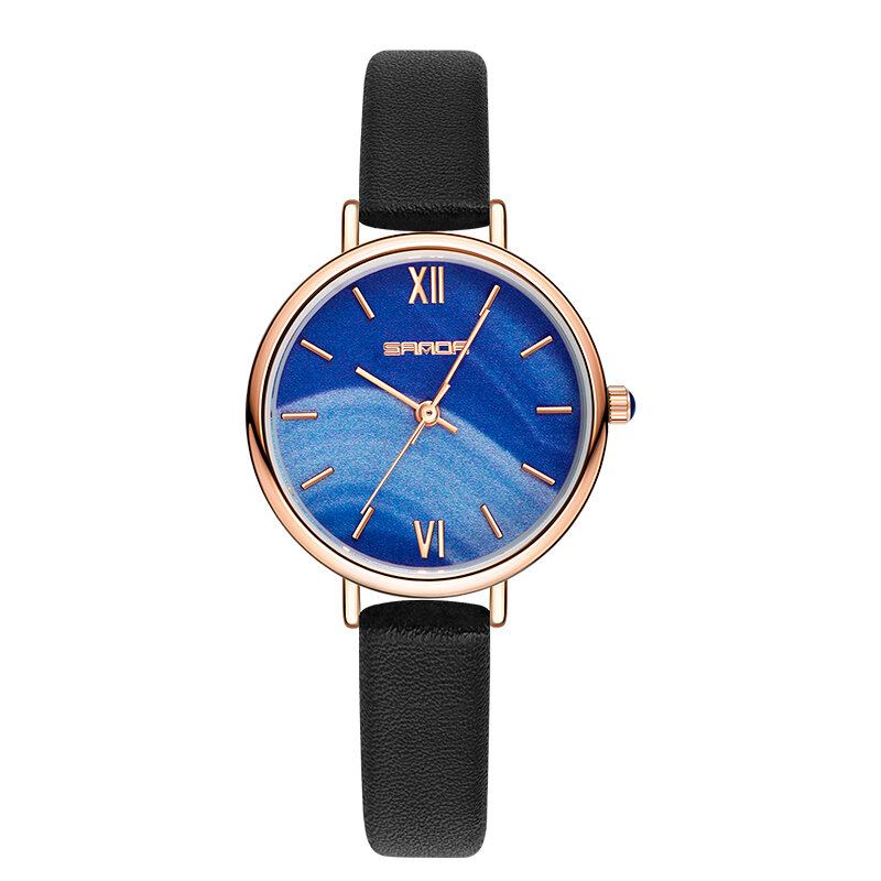 Fuld Stålrem Crace And Ease Starry Sky Fashion Dial Læderrem Dameur Quartz Watch