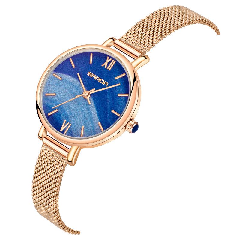 Fuld Stålrem Crace And Ease Starry Sky Fashion Dial Læderrem Dameur Quartz Watch