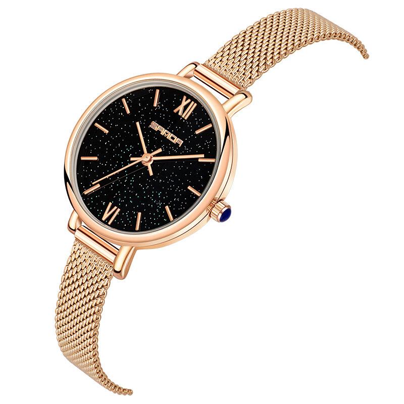 Fuld Stålrem Crace And Ease Starry Sky Fashion Dial Læderrem Dameur Quartz Watch