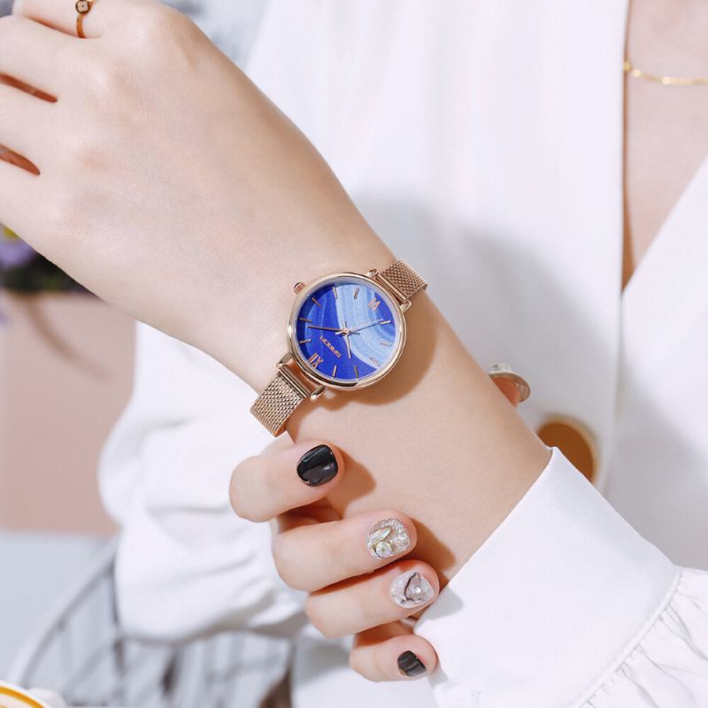 Fuld Stålrem Crace And Ease Starry Sky Fashion Dial Læderrem Dameur Quartz Watch