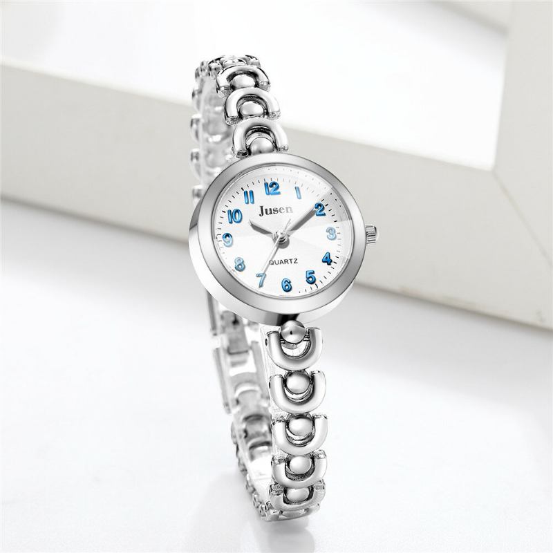 Full Metal Fashion Dame Armbåndsur Antal Display Quartz Watch