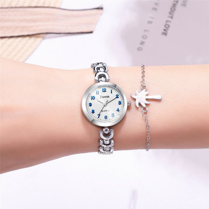 Full Metal Fashion Dame Armbåndsur Antal Display Quartz Watch