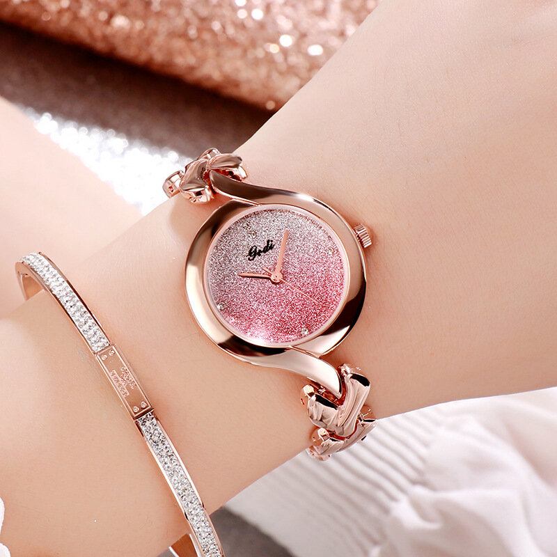 Gedi Fashion Elegant Luksus Krystal Gradient Farve Skive Alloy Rem Dame Armbånd Armbåndsure Quartz Watch