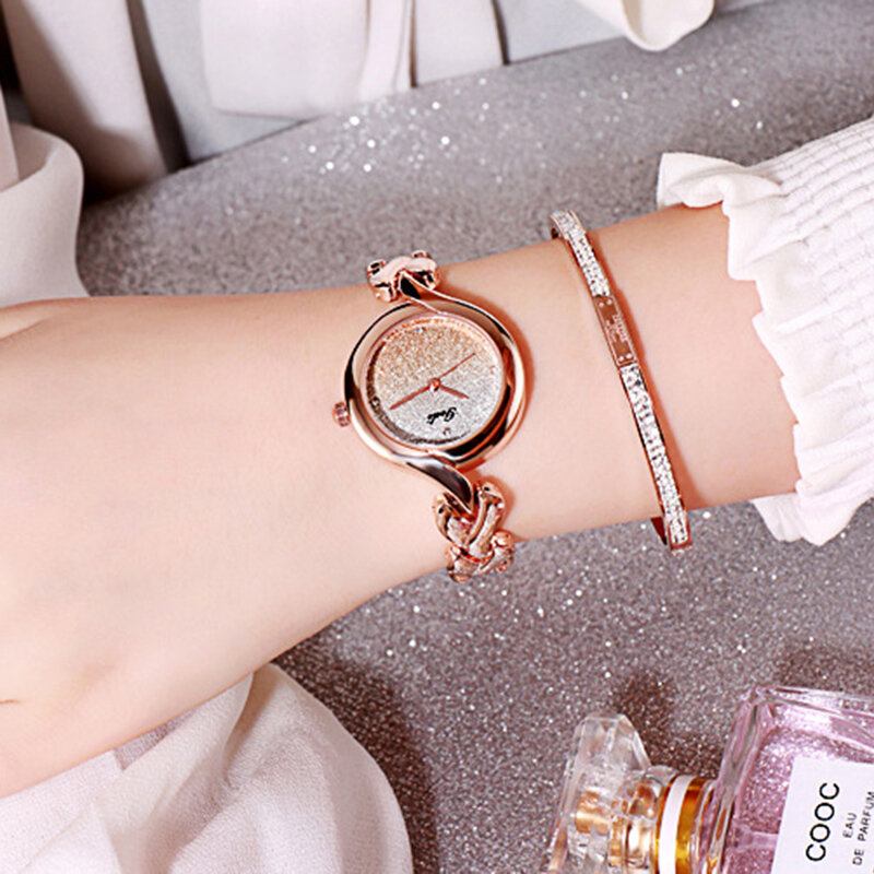 Gedi Fashion Elegant Luksus Krystal Gradient Farve Skive Alloy Rem Dame Armbånd Armbåndsure Quartz Watch