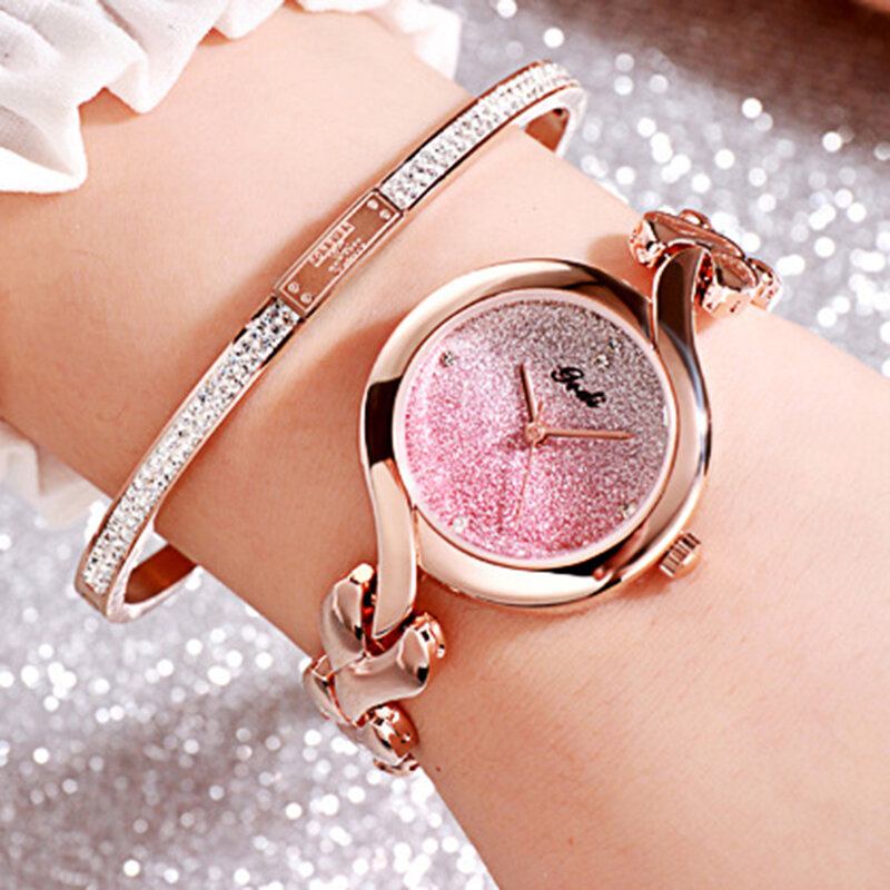 Gedi Fashion Elegant Luksus Krystal Gradient Farve Skive Alloy Rem Dame Armbånd Armbåndsure Quartz Watch