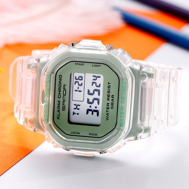 Gennemsigtig Rem Frisk Farve Fashion Lysende Display Stopur Coupole Digital Watch