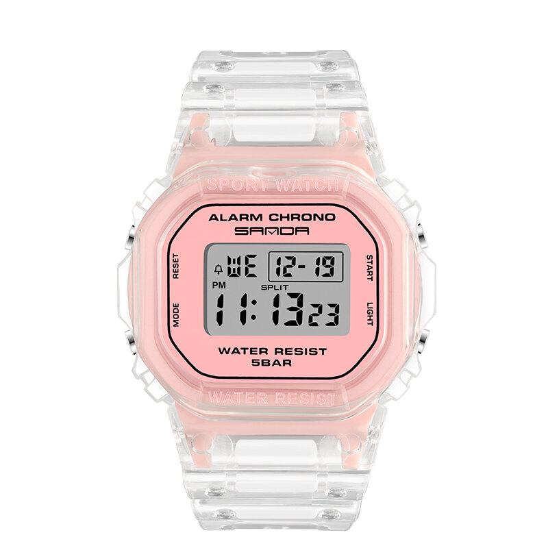 Gennemsigtig Rem Frisk Farve Fashion Lysende Display Stopur Coupole Digital Watch