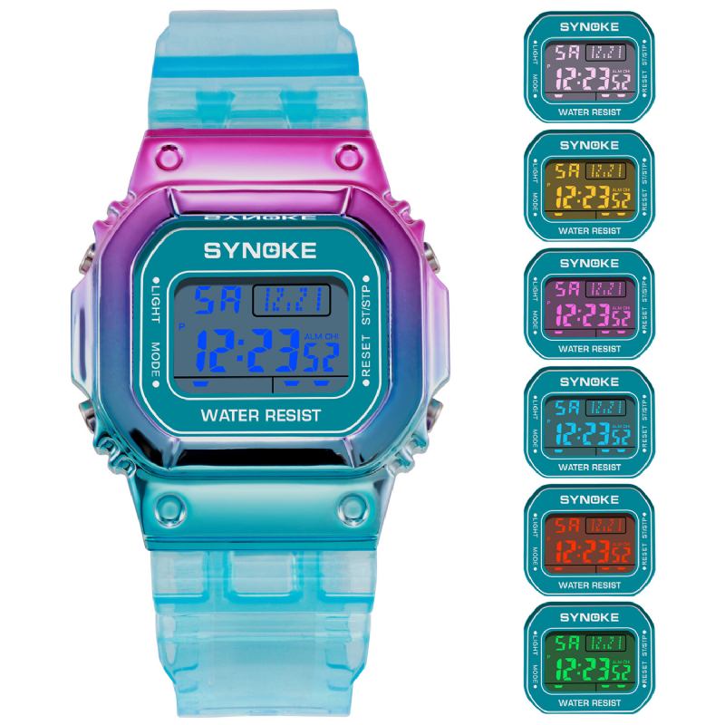 Gradient Color Watch Case Fashion Style Kvinder Mænd Lysende Display Par Digital Watch