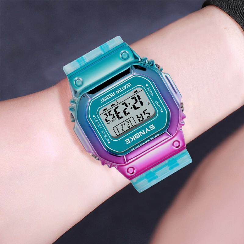 Gradient Color Watch Case Fashion Style Kvinder Mænd Lysende Display Par Digital Watch