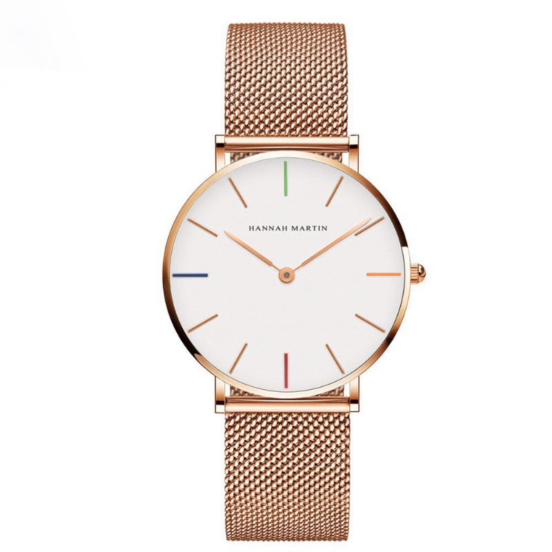 Hannah Martin Ch36 Mode Casual Enkel Big Dial Steel Mesh Rem Vandtæt Kvarts Kvartsur