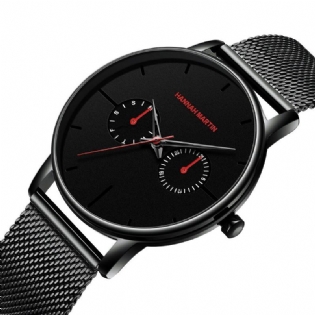 Hannah Martin Mode Casual Med Kalender Dual Dial Steel Mesh / Pu Læderrem 3atm Vandtæt Herre Quartz Watch