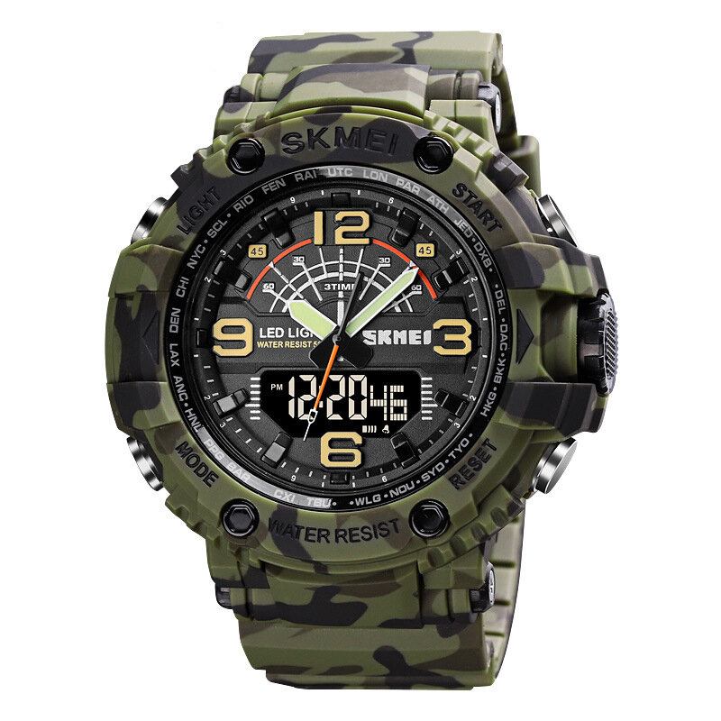 Led Light Sport Herre Digital Ur 5atm Vandtæt Stopur Camouflage Dual Display Ur