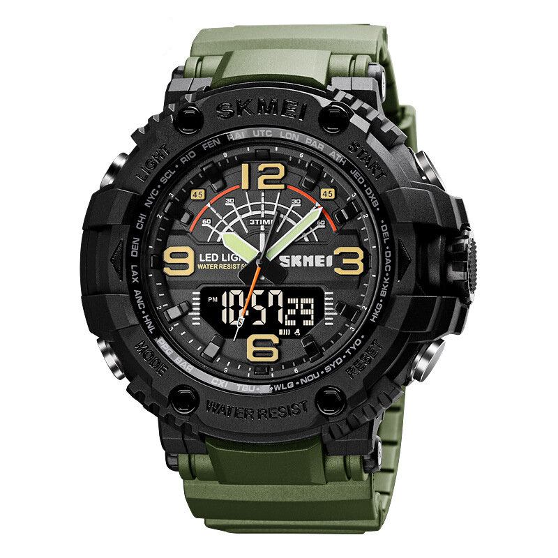 Led Light Sport Herre Digital Ur 5atm Vandtæt Stopur Camouflage Dual Display Ur