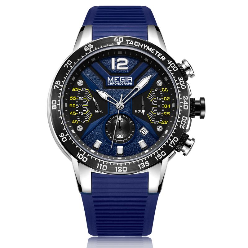 Luminous Dial Calendar Chronograph Silicone Strap Herre Vandtæt Sports Quartz Watch